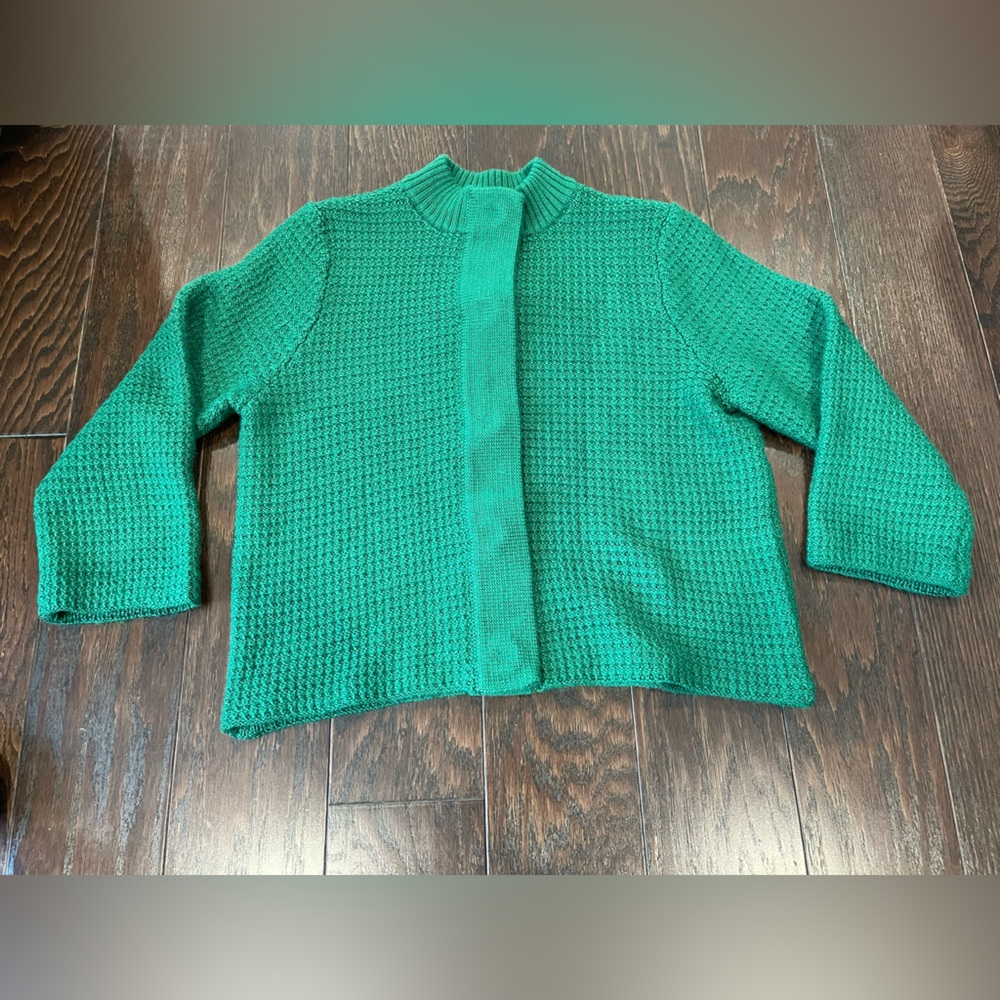 Chico's Belle Cardigan Sweater Woman Size Medium Green Wool Chunky Knit NEW